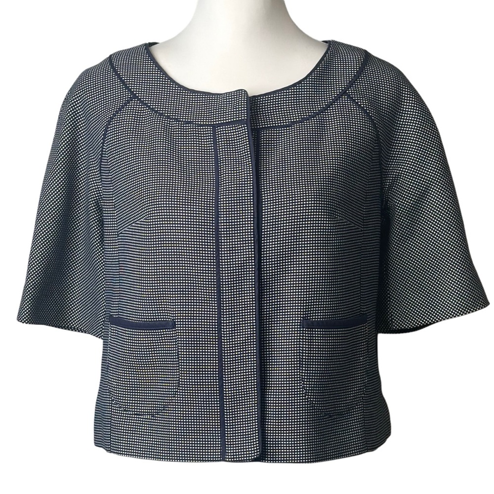 ANN TAYLOR LOFT Navy & White Gingham Short Sleeve Blazer Sz 4